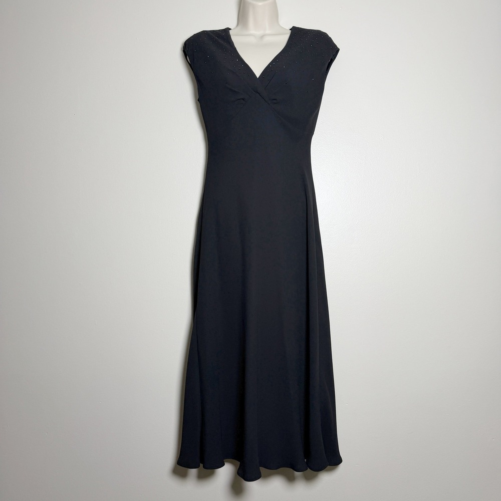 Jones New York Dress Black Rhinestone V-Neck Sleeveless Gown 4 Formal‎ Evening